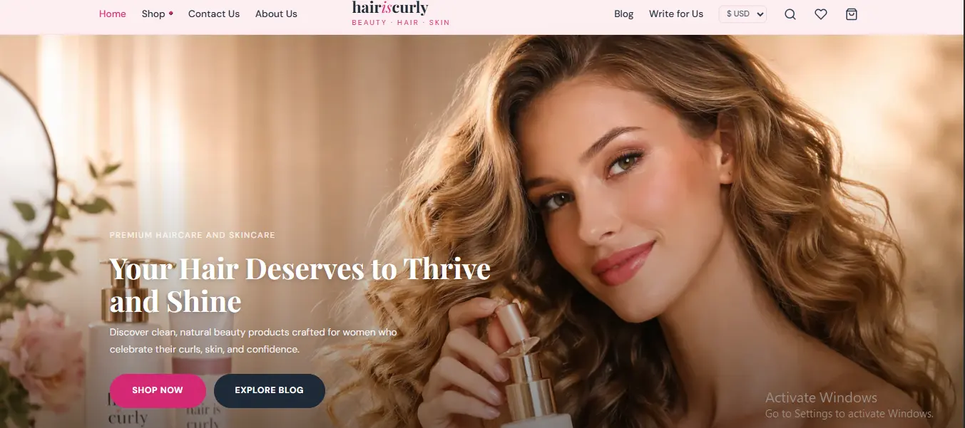 HairIsCurly.com hair and beauty e-commerce website homepage