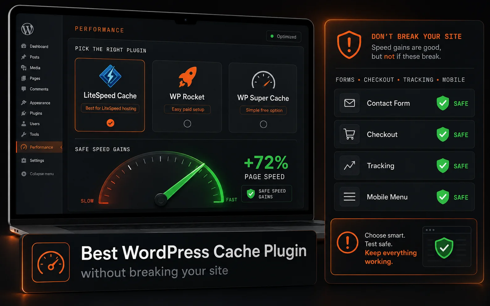 best WordPress cache plugin comparison for safe speed gains without breaking forms or checkout