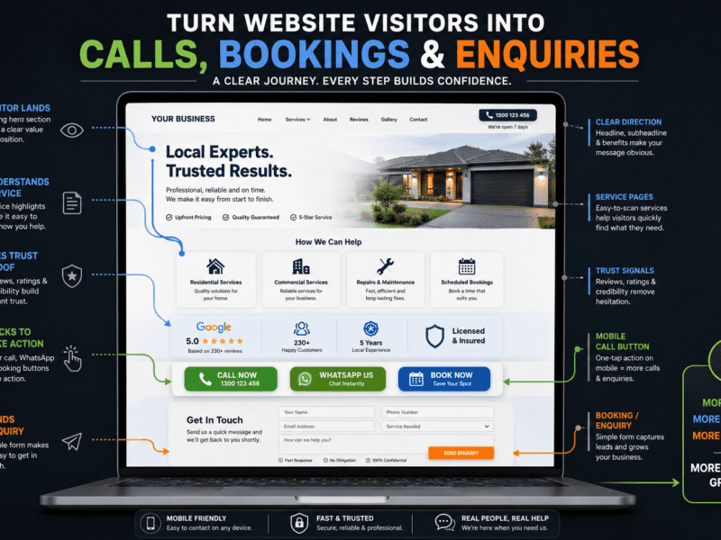 business website design showing calls bookings and enquiry flow