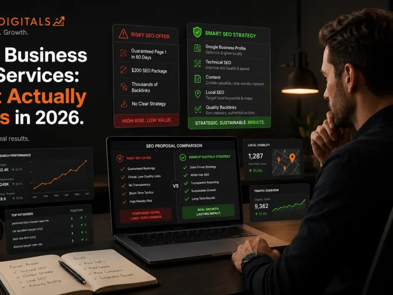small business owner comparing real SEO strategy with fake SEO promises