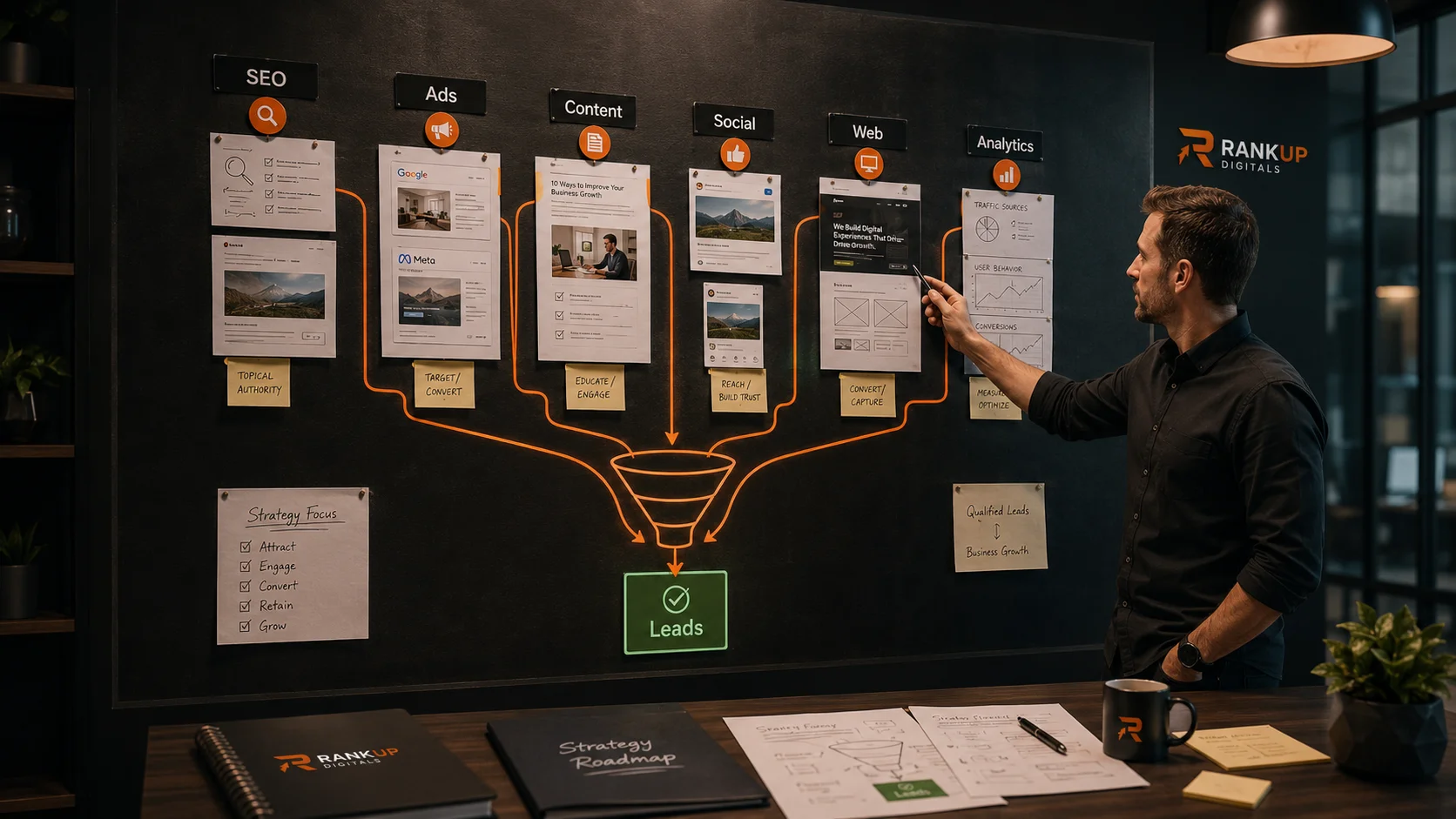 full service digital marketing agency connecting SEO ads content web design social and analytics into one business growth system