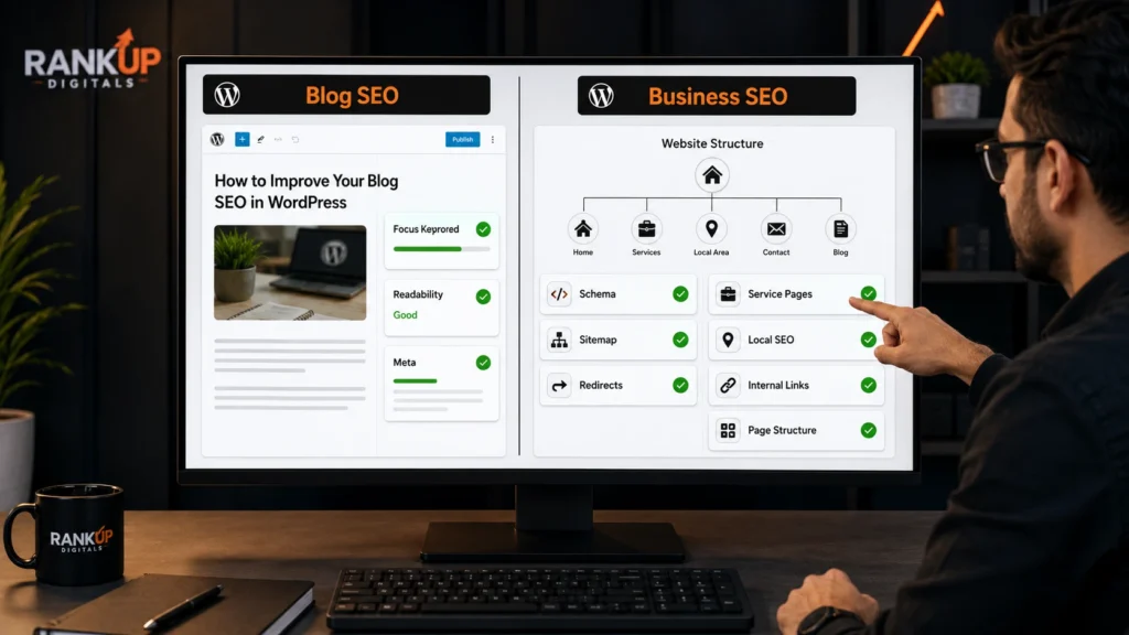 business website SEO workflow compared with basic blog SEO needs in WordPress