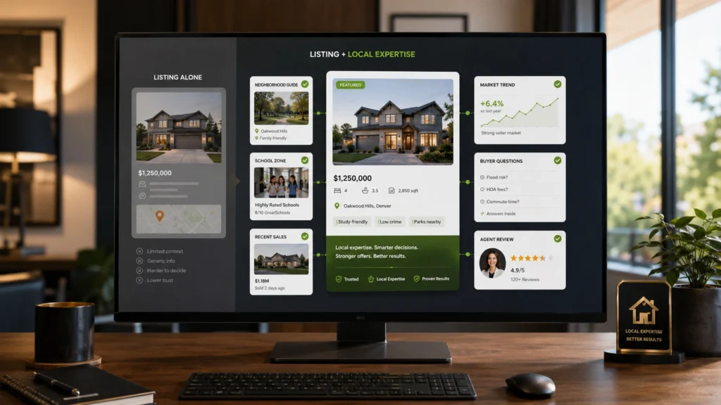 real estate listings supported by neighborhood context and local agent expertise