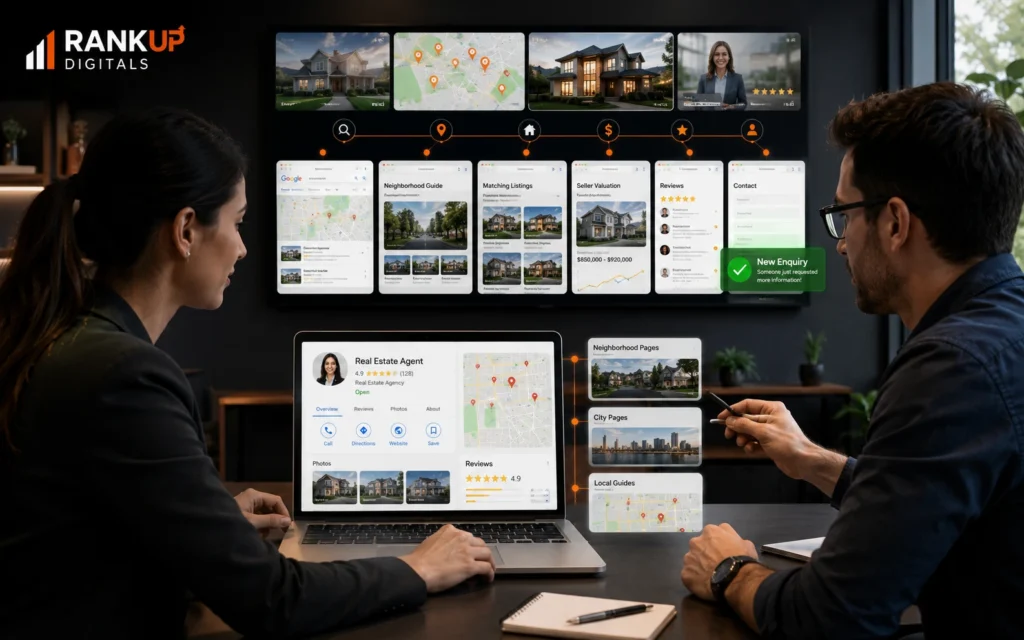 real estate local SEO with Google Business Profile reviews map and neighborhood pages