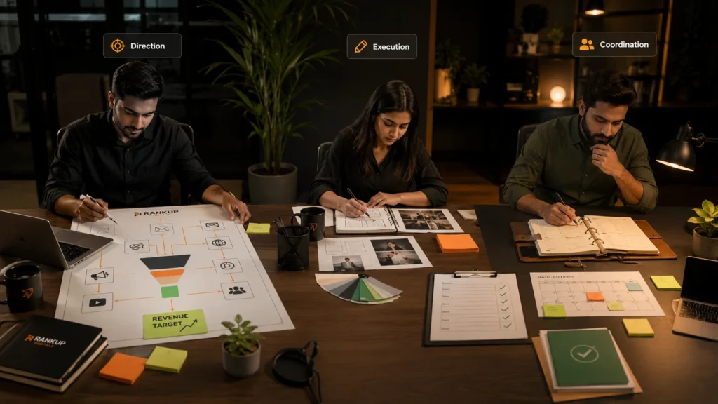 digital marketing strategist specialist and manager roles shown through direction execution and coordination